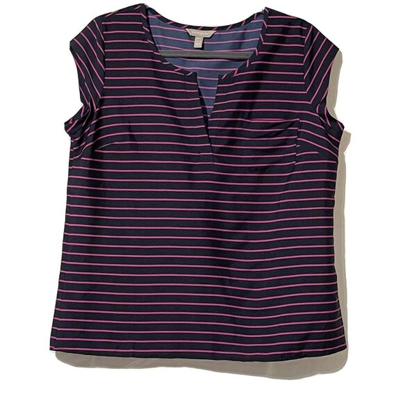 Banana Republic Womens Petite L Striped Sleeveless Split V Neck Top - Picture 1 of 11
